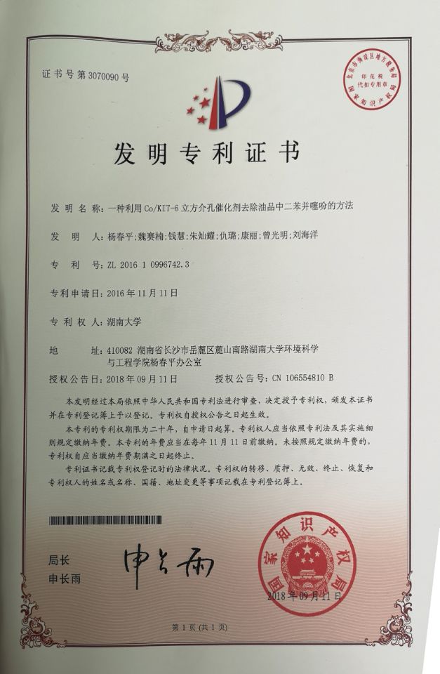 一种利用Co/KIT-6立方介孔催化剂去除油品中二苯并噻吩的方法